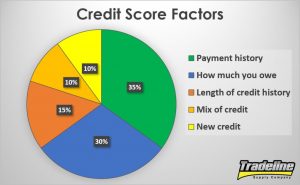 Credit Score Factors pie chart by Tradeline Supply Company, LLC